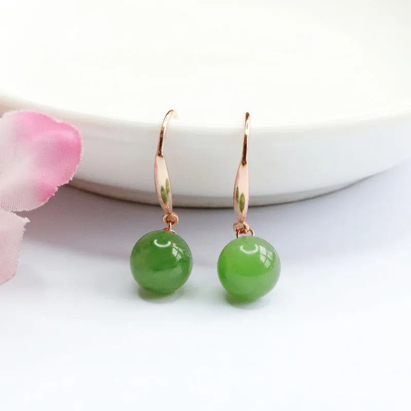 Sterling Silver Earrings with Hetian Jade Gemstones