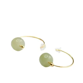 Sterling Silver Earrings with Natural Hetian Jade Inlaid Ear Hooks