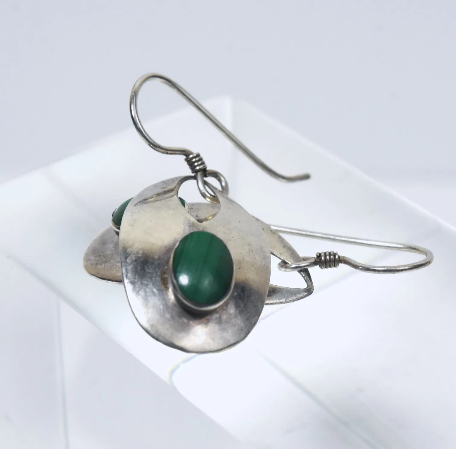 Sterling Silver Malachite Modern Design Dangle Earrings