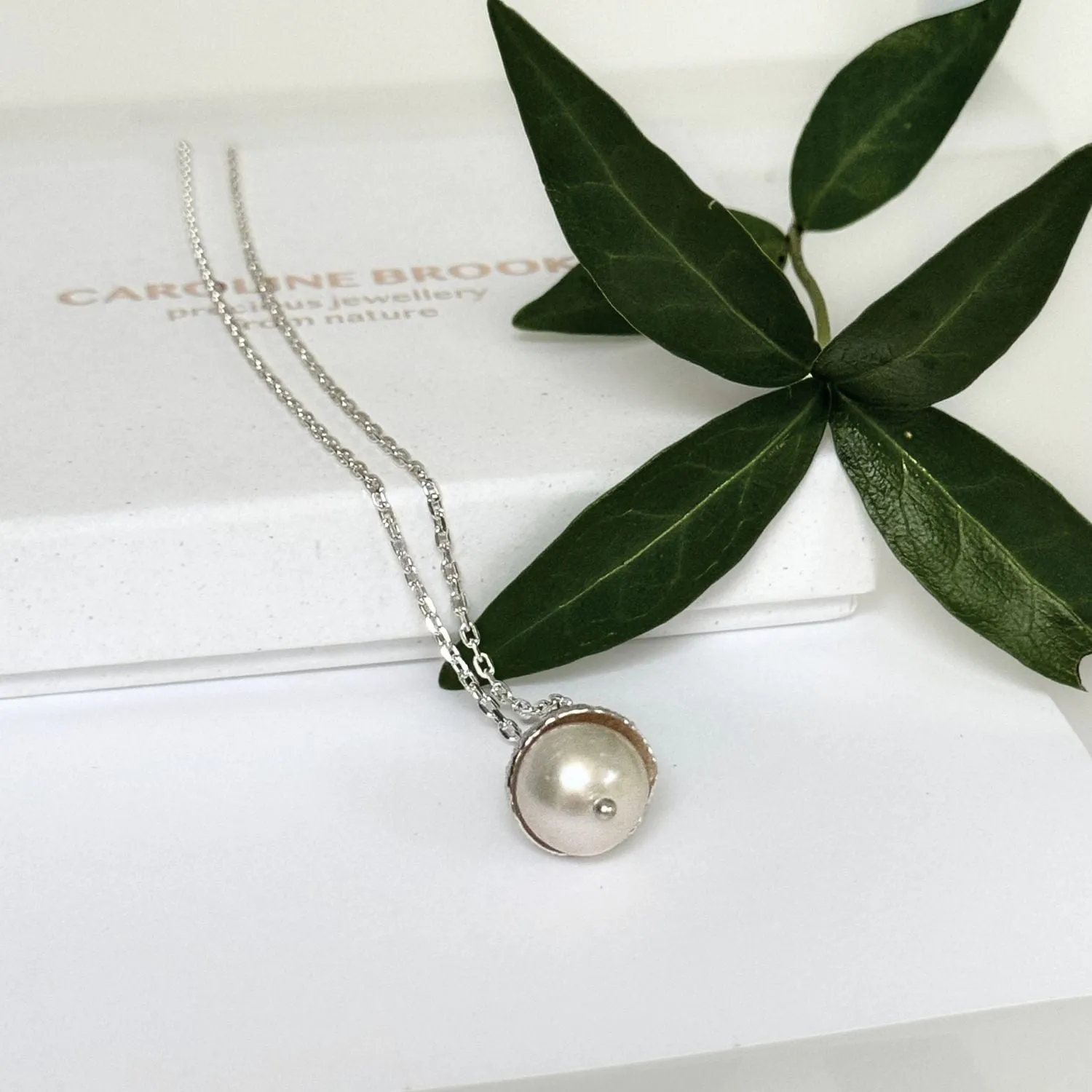 Sterling Silver Pearl Acorn Necklace