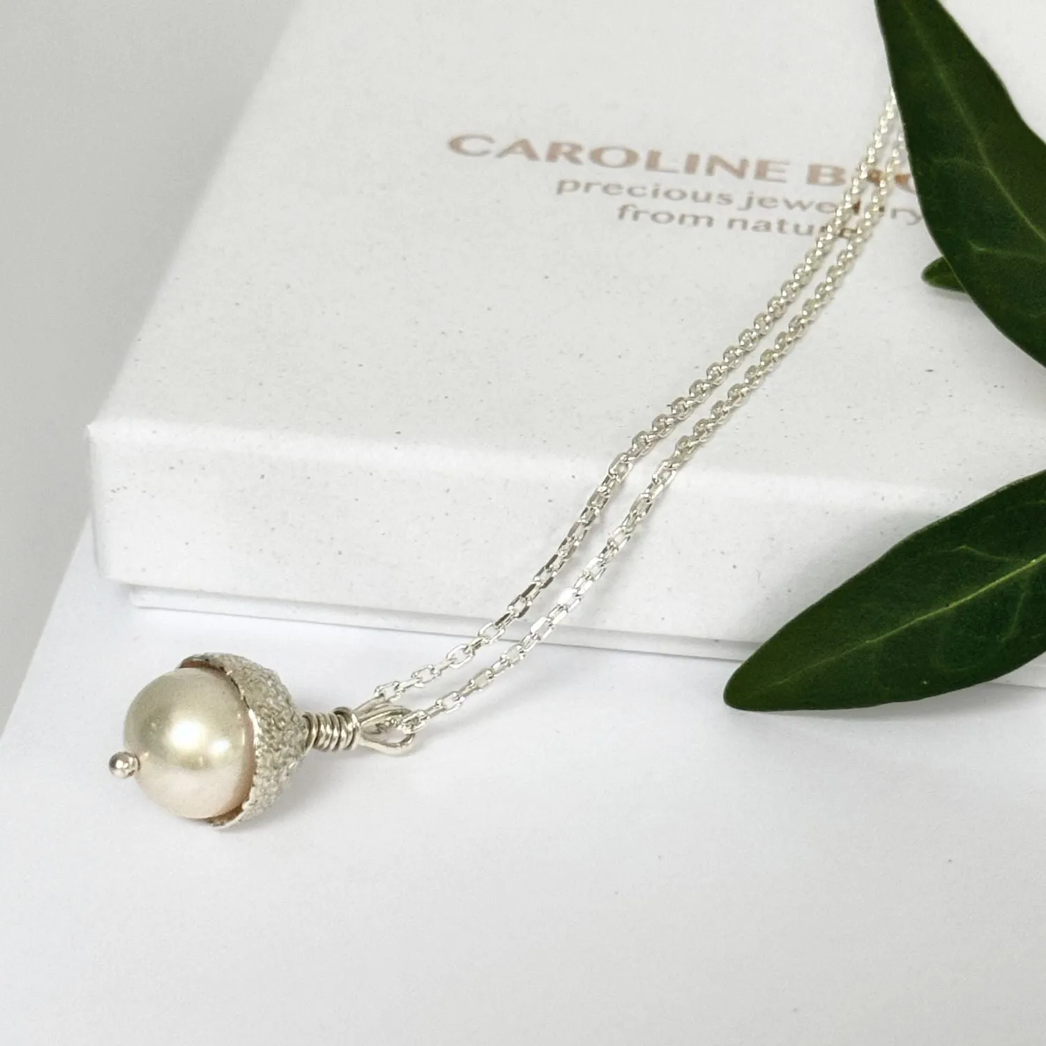 Sterling Silver Pearl Acorn Necklace