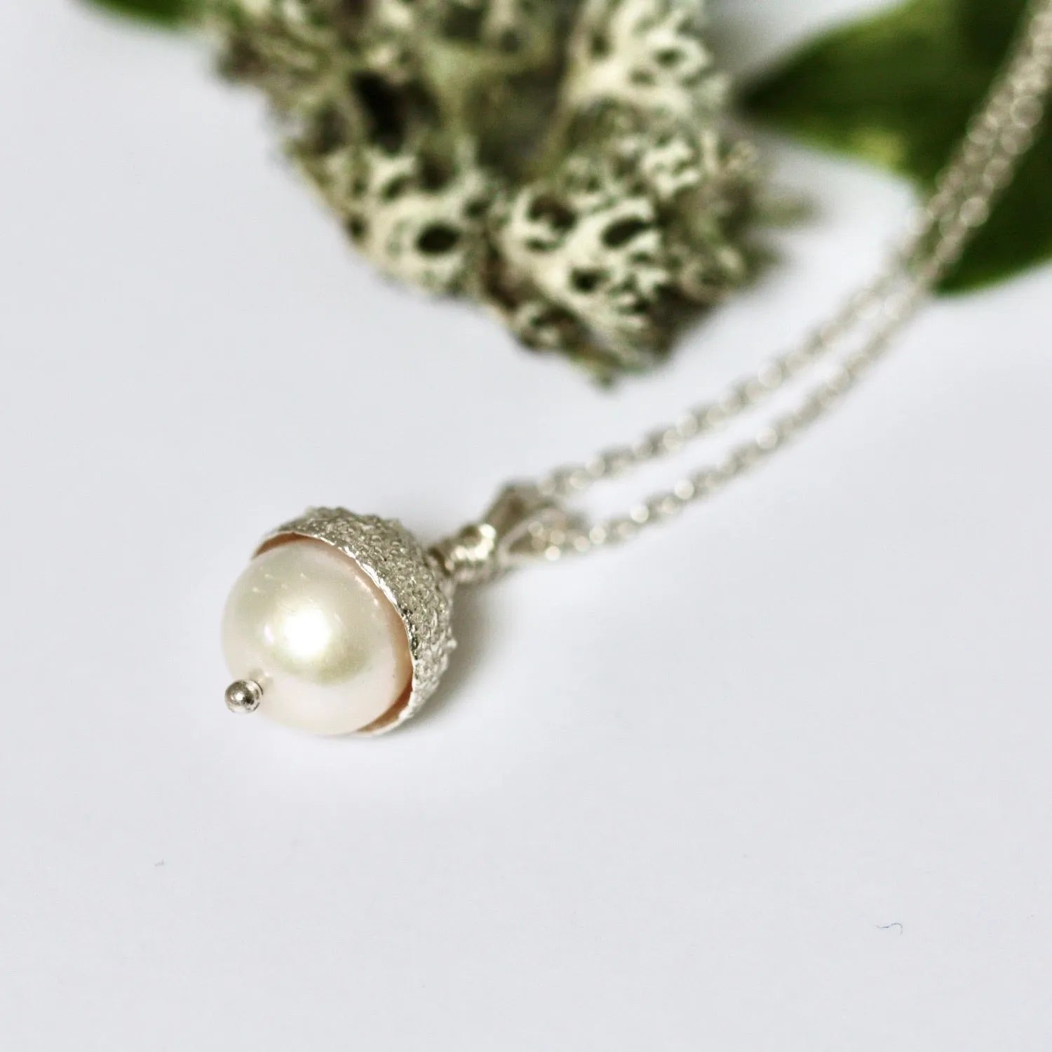 Sterling Silver Pearl Acorn Necklace