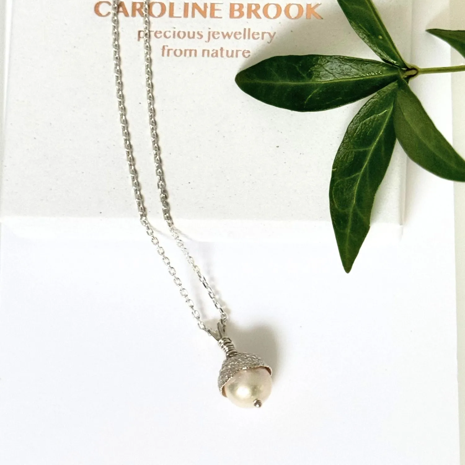 Sterling Silver Pearl Acorn Necklace