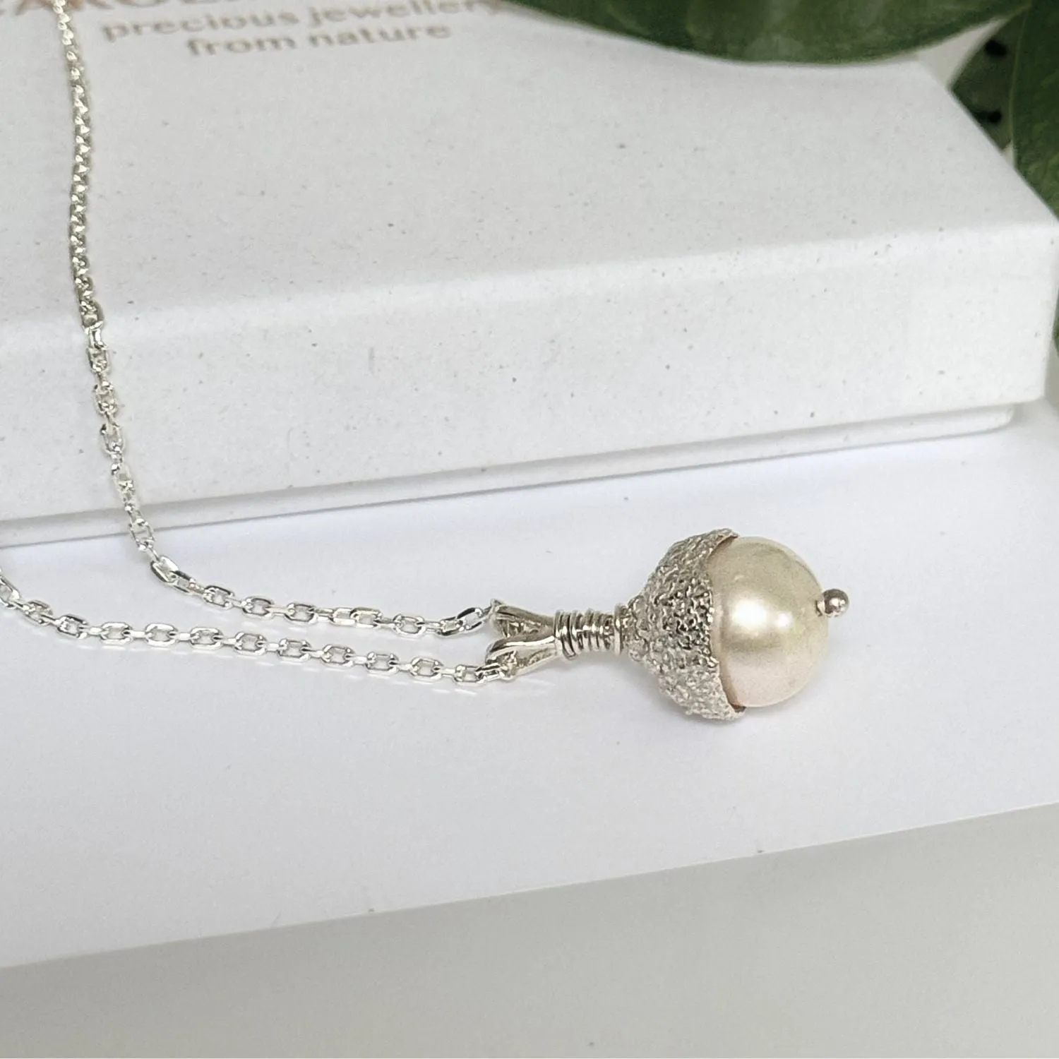 Sterling Silver Pearl Acorn Necklace