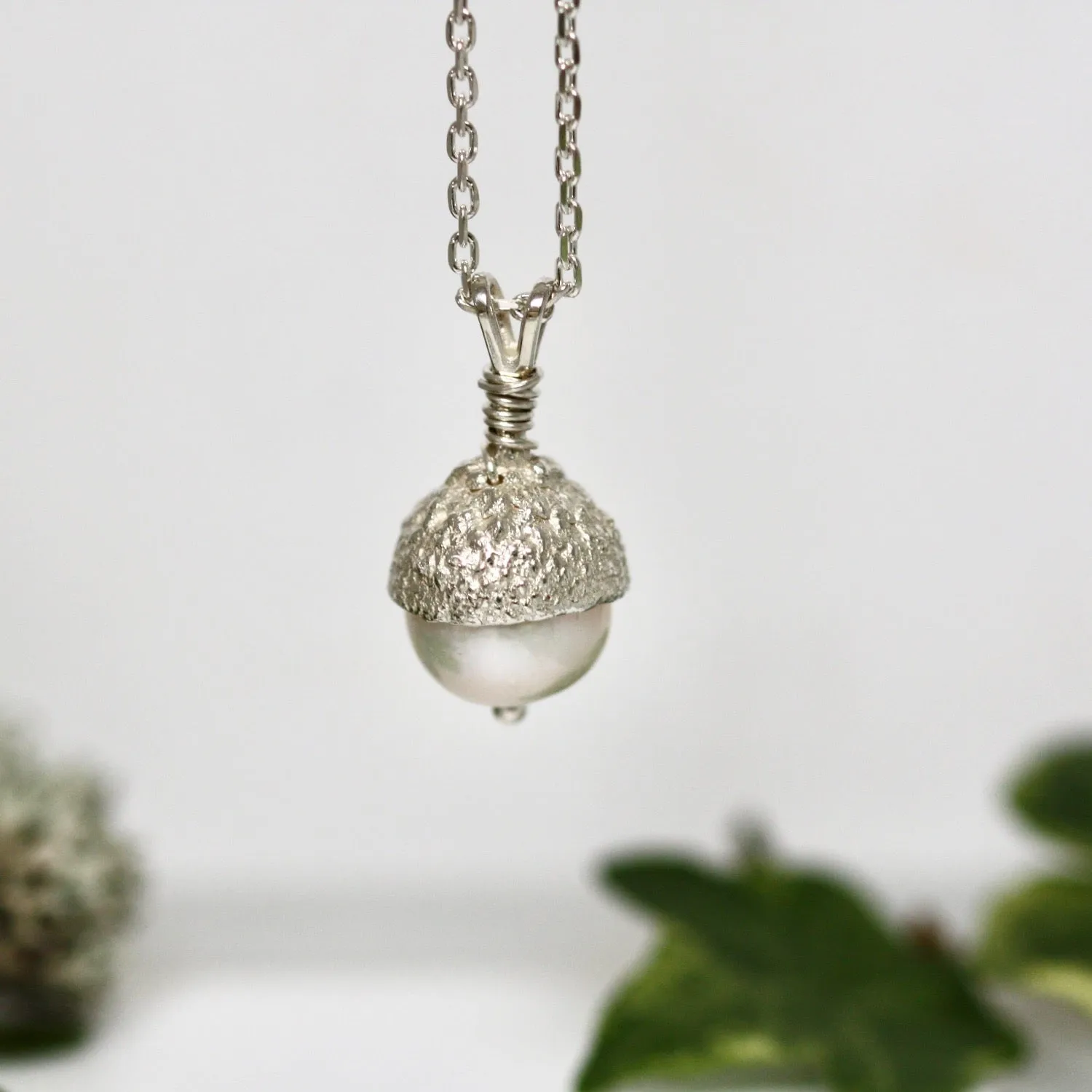 Sterling Silver Pearl Acorn Necklace