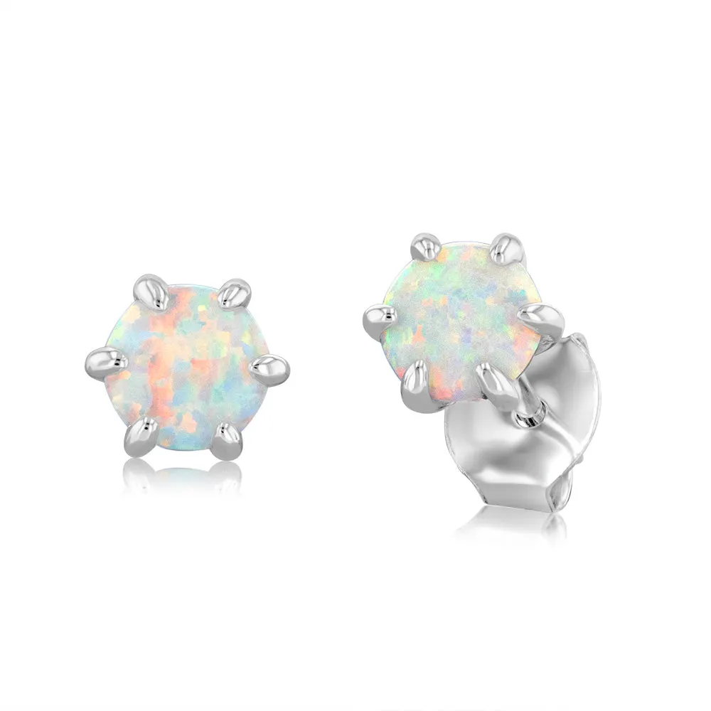 Sterling Silver White Created Opal Stud Earrings