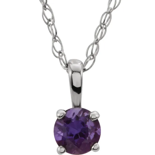 Sterling Silver Youth Amethyst February Birthstone 14" Necklace