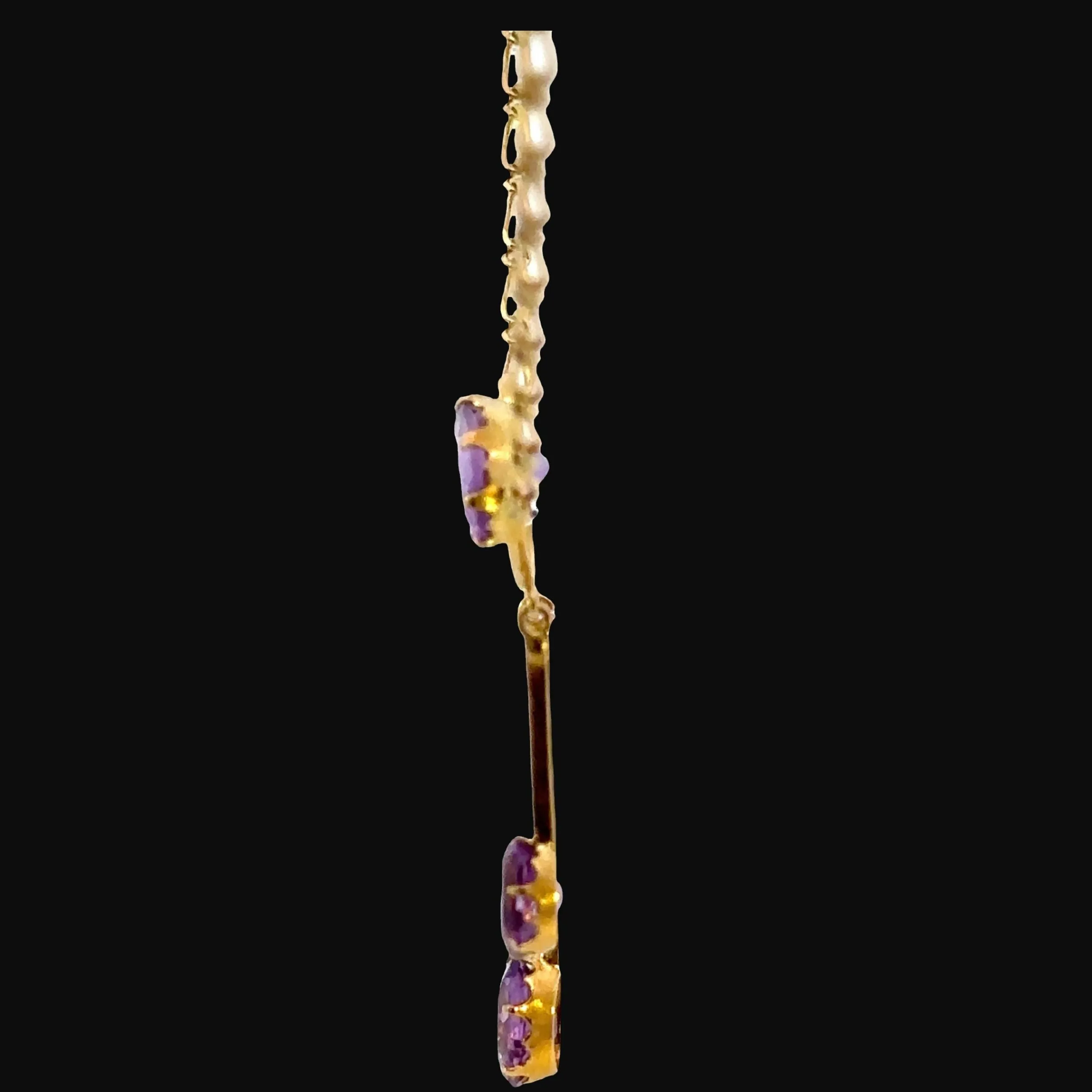 Stunning Antique 9ct Yellow Gold 3 stone Amethyst Necklet