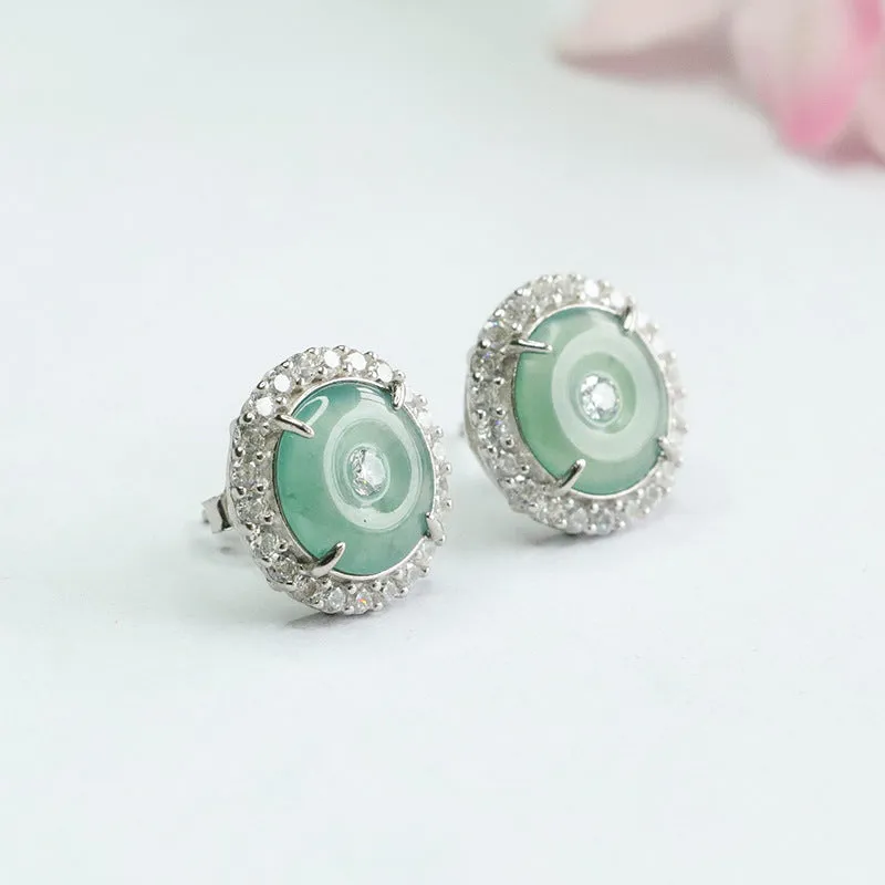 Stylish S925 Sterling Silver Natural Ice Jade Stud Earrings