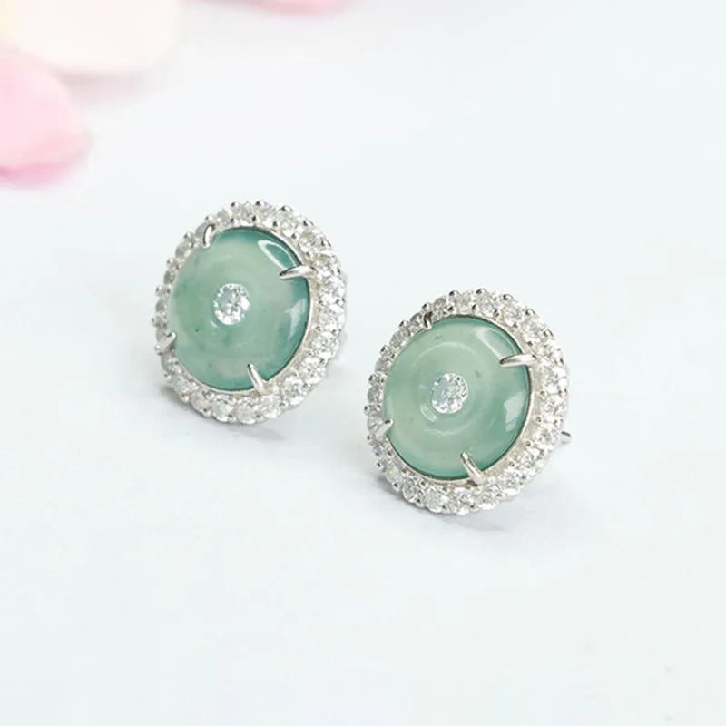 Stylish S925 Sterling Silver Natural Ice Jade Stud Earrings