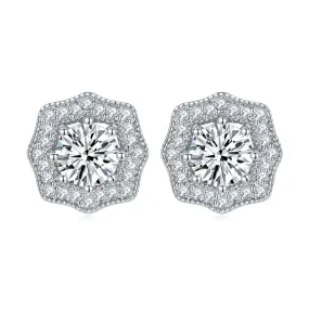 Sumptuous Round Zircon Soleste Halo Silver Studs Earrings for Women