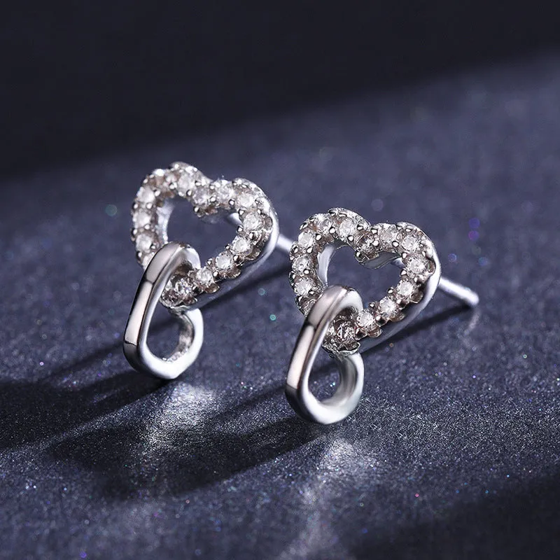 Sweet European Style Sterling Silver Heart Earrings