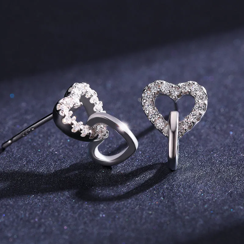 Sweet European Style Sterling Silver Heart Earrings