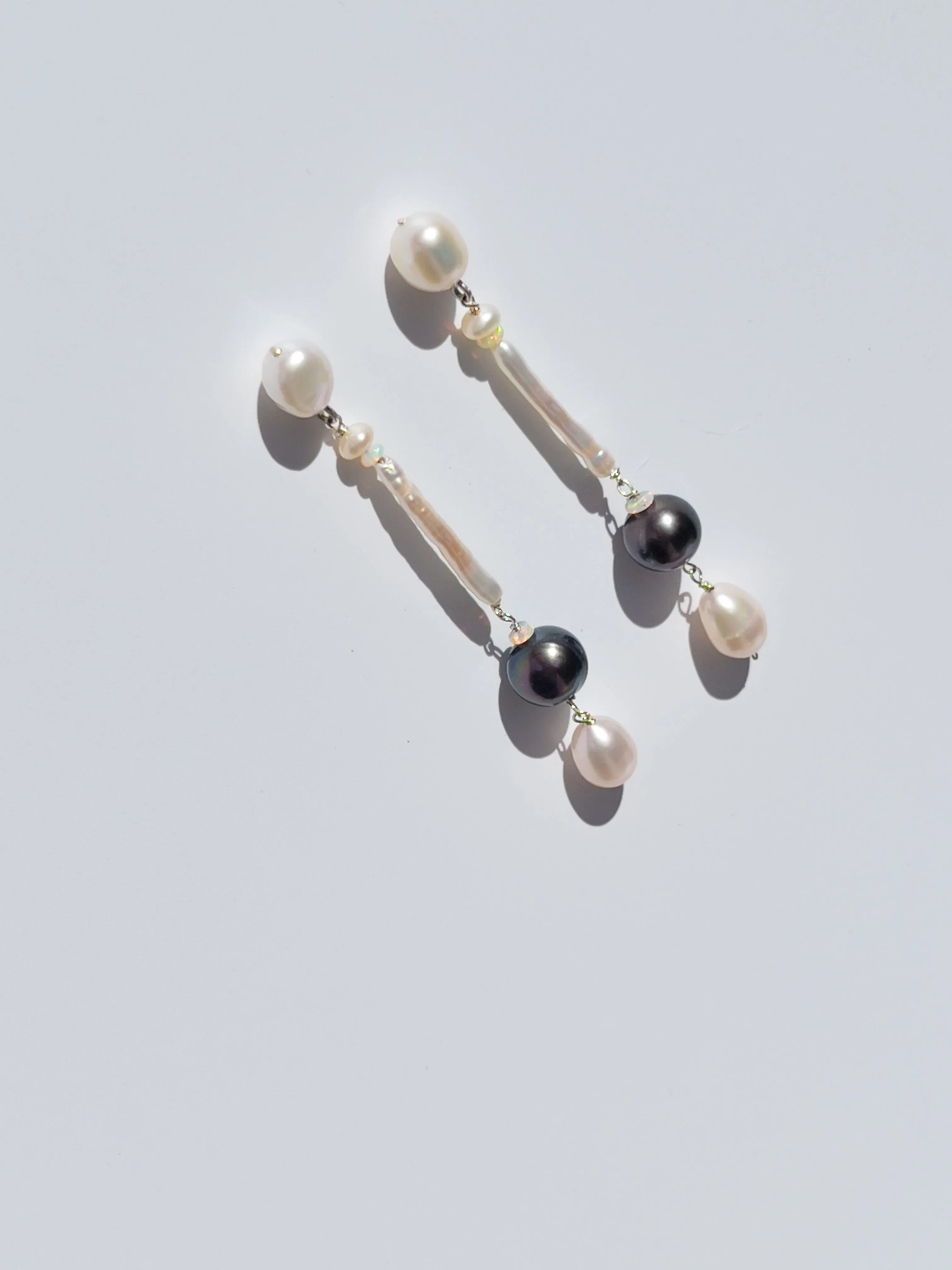 Tahitian Black Pearl & Opal Drop Earrings