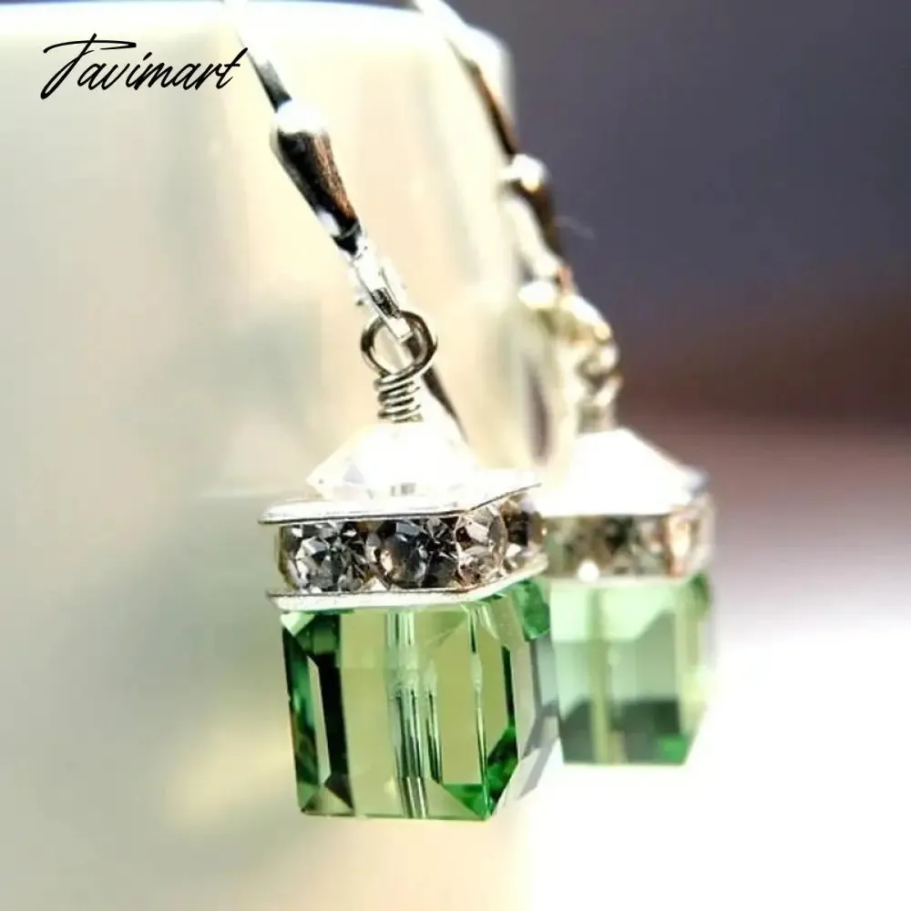 Tavimart Trendy Silver Color Inlaid with Green Stones Drop Earring Women Shining Zircon Hook Dangle Earrings Wedding Jewelry