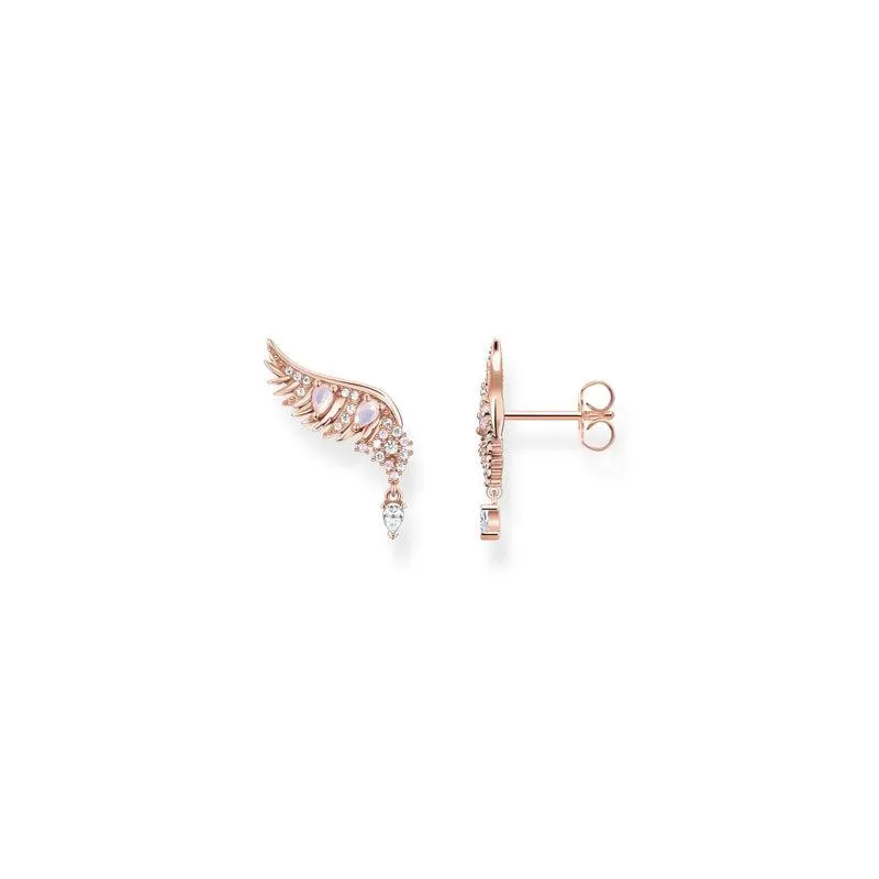 Thomas Sabo Ear Studs Phoenix Wing With Pink Stones Rose Gold