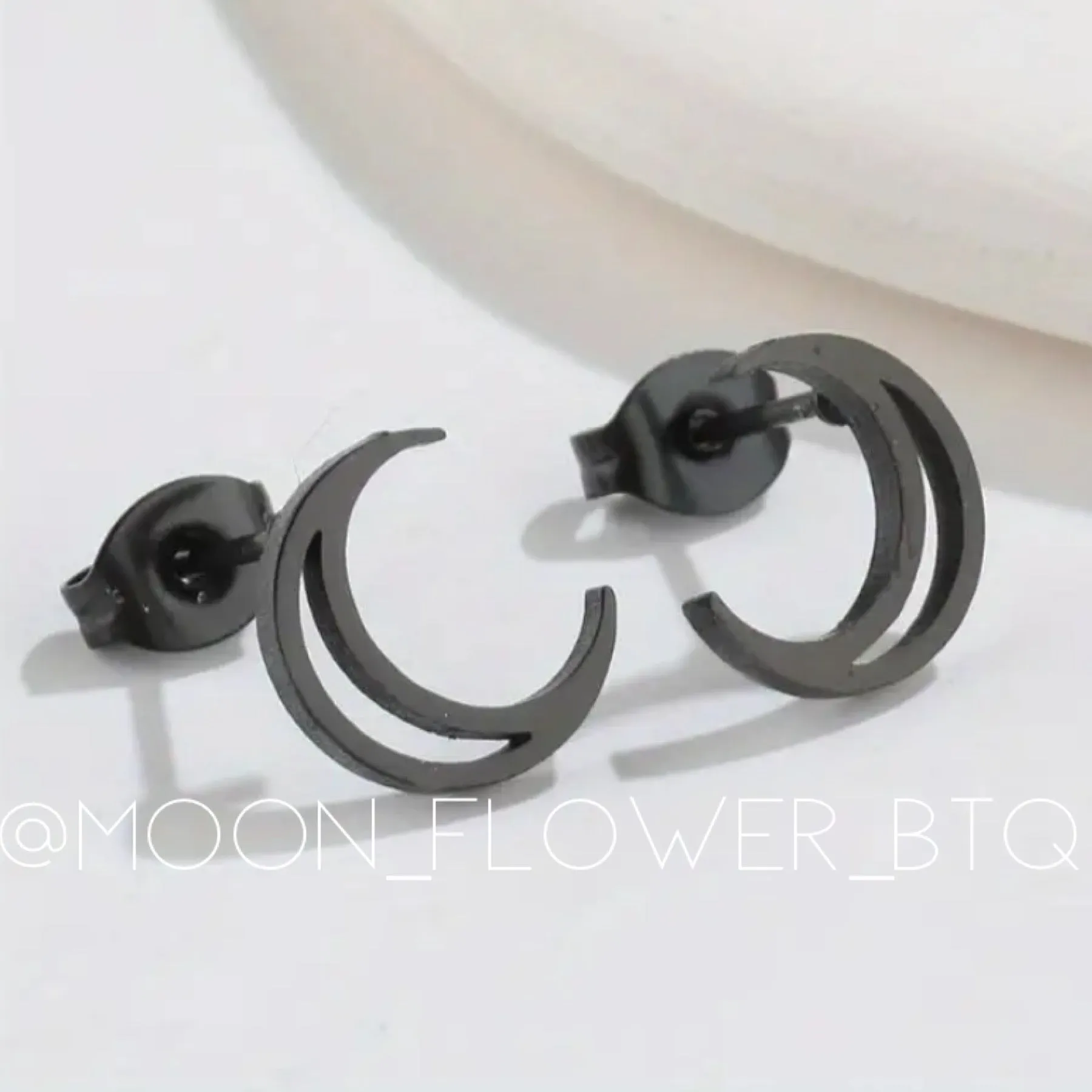 Tiny Black Crescent Moon Stud Earrings