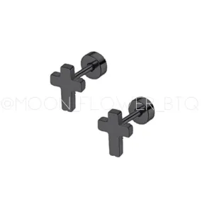 Tiny Black Cross Earrings