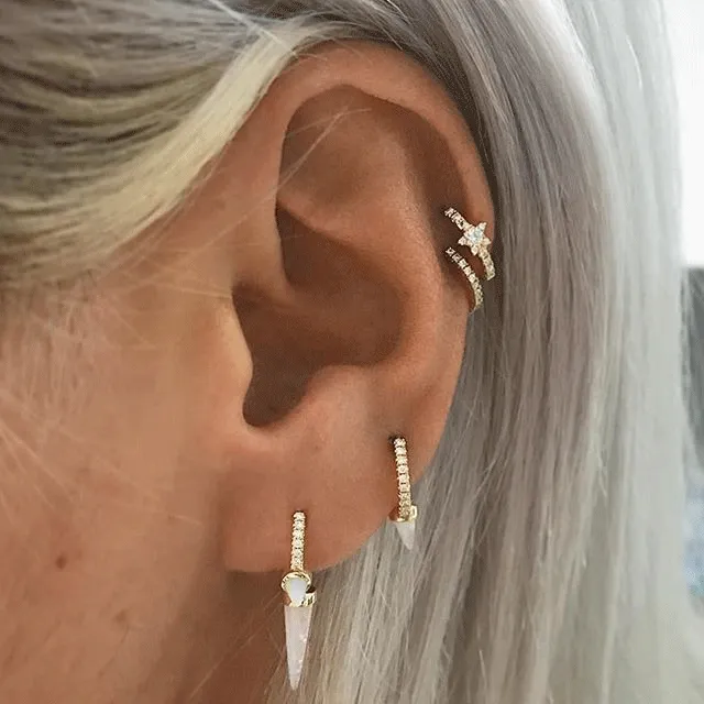 Triple Opal Diamond Spike Clicker Earring by Maria Tash in Yellow Gold