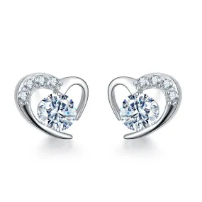 Two Colour Zircon Heart-shaped Silver Studs Earrings for Women