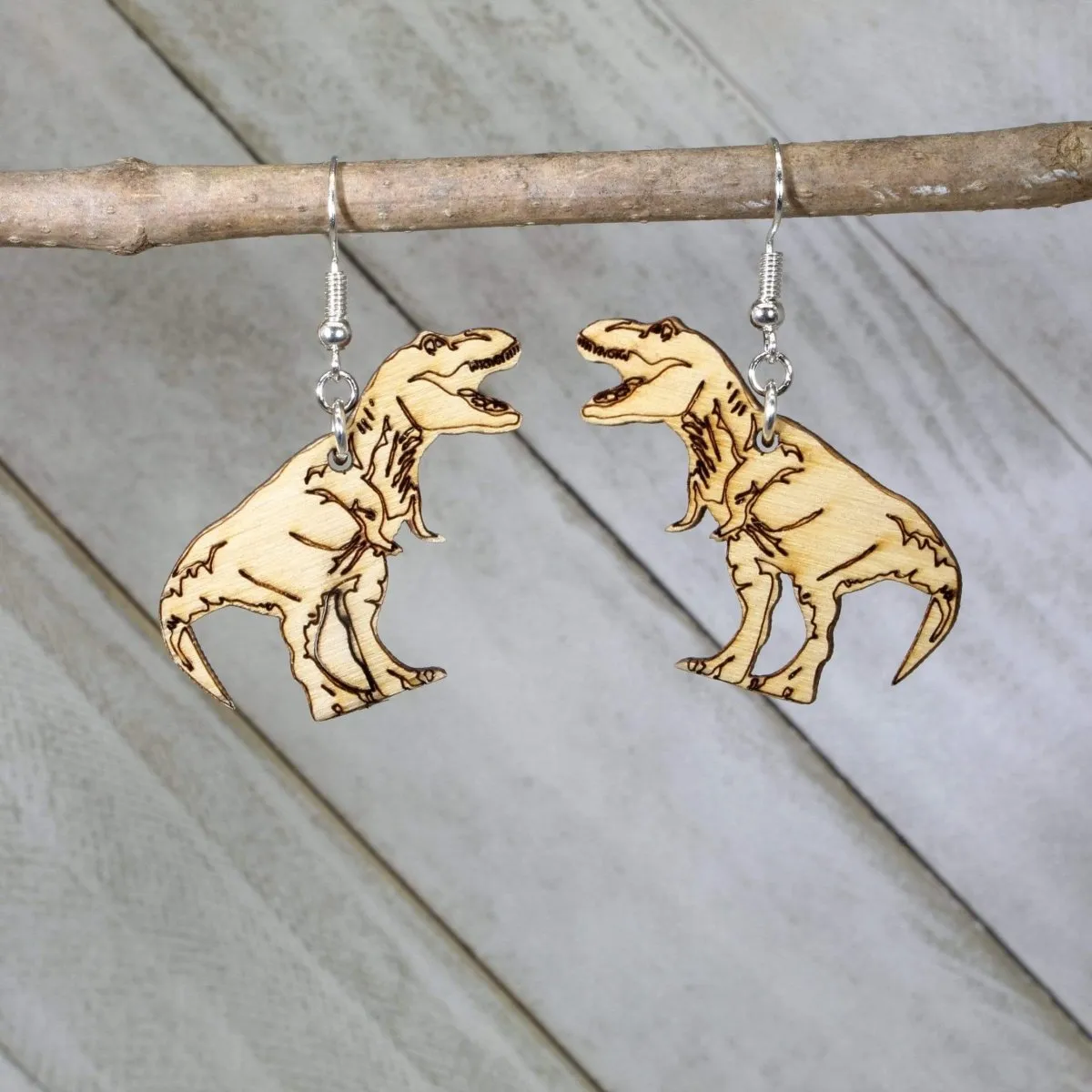 Tyrannosaurus, T Rex Wooden Dangle Earrings by Cate's Concepts, LLC