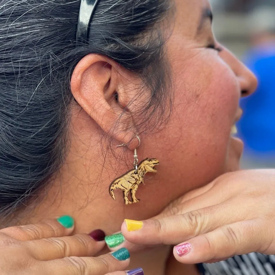 Tyrannosaurus, T Rex Wooden Dangle Earrings by Cate's Concepts, LLC