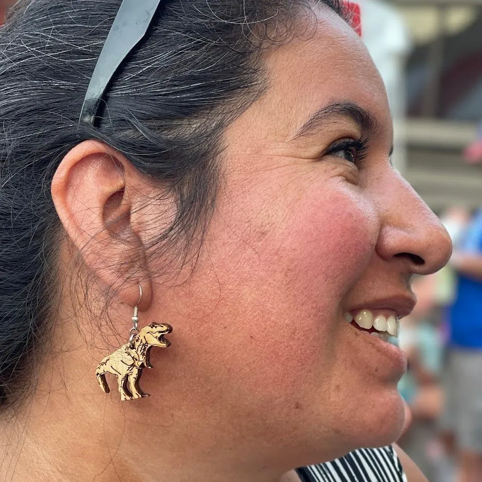 Tyrannosaurus, T Rex Wooden Dangle Earrings by Cate's Concepts, LLC