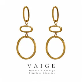 VAIGE Elegant Gold-Plated Oval Dangle Earrings in Stainless Steel