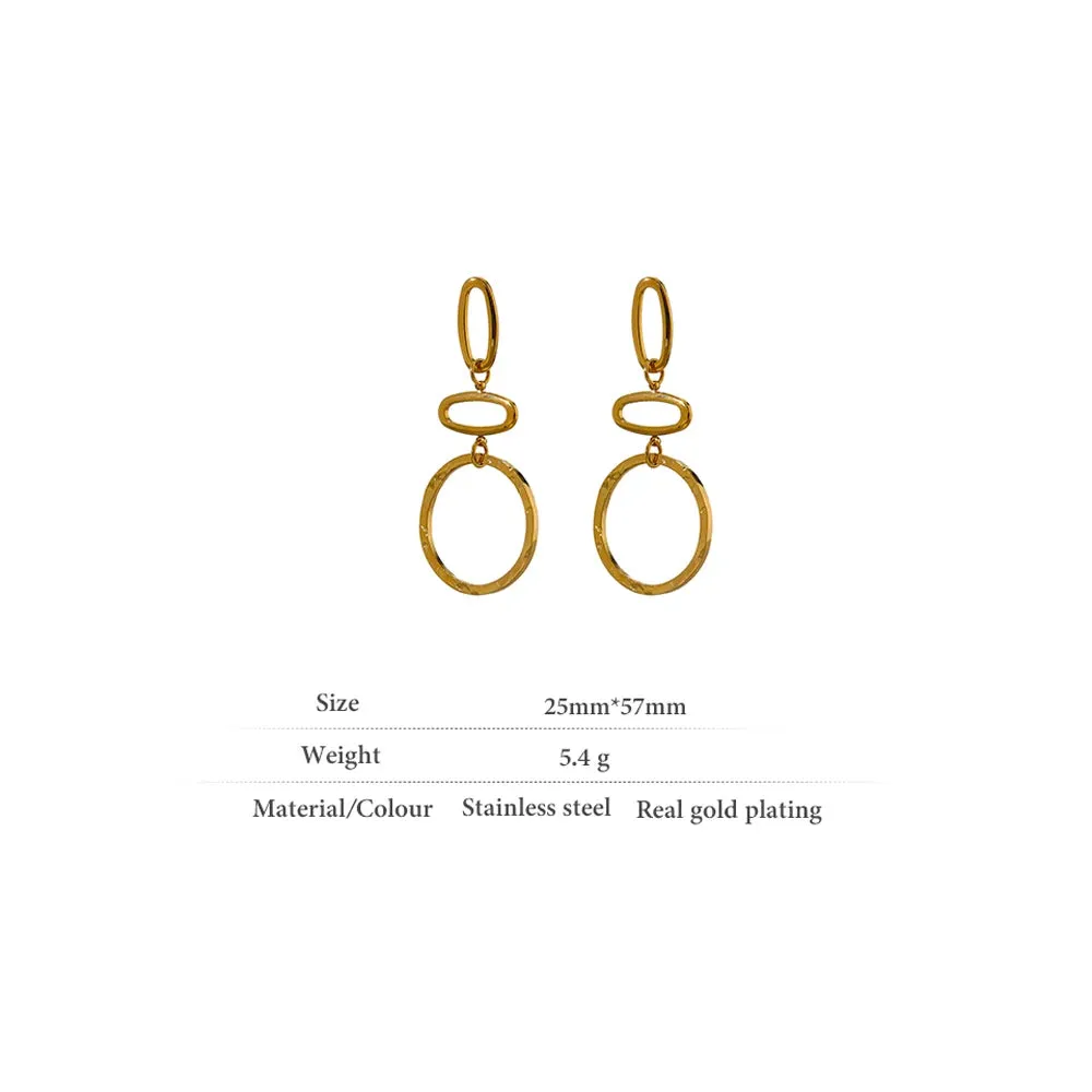 VAIGE Elegant Gold-Plated Oval Dangle Earrings in Stainless Steel