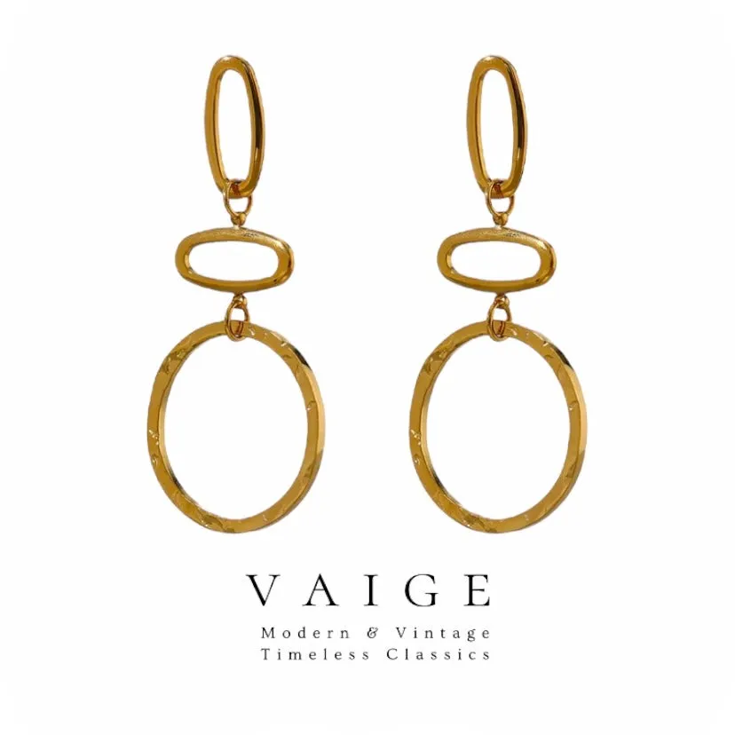 VAIGE Elegant Gold-Plated Oval Dangle Earrings in Stainless Steel