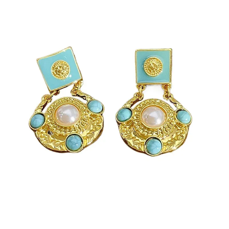 VAIGE Retro Elegance Geometric Blue Dangle Earrings