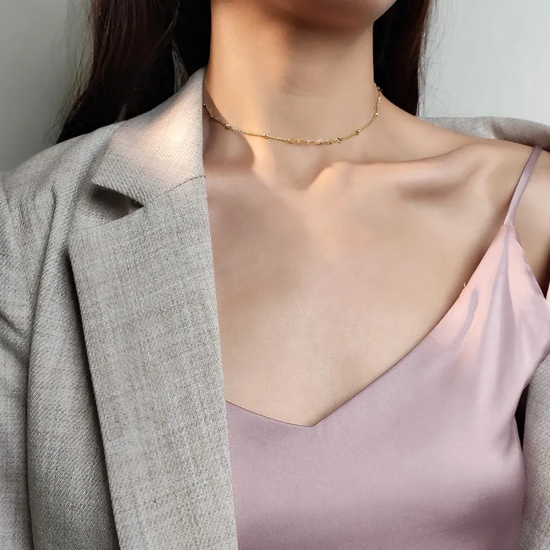 VenusFox Sterling Silver Peach Heart Choker Necklace Clavicle Chain Short Choker Necklace For Women Fine Jewelry Brithday Gift