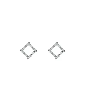 Versatile Fashion Sterling Silver Square Stud Earrings with Zircon for Women