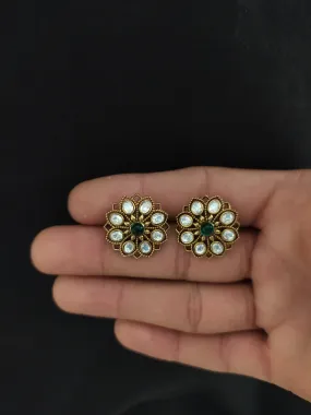 Victorian Diamond Moissanite Polki Stud Earrings