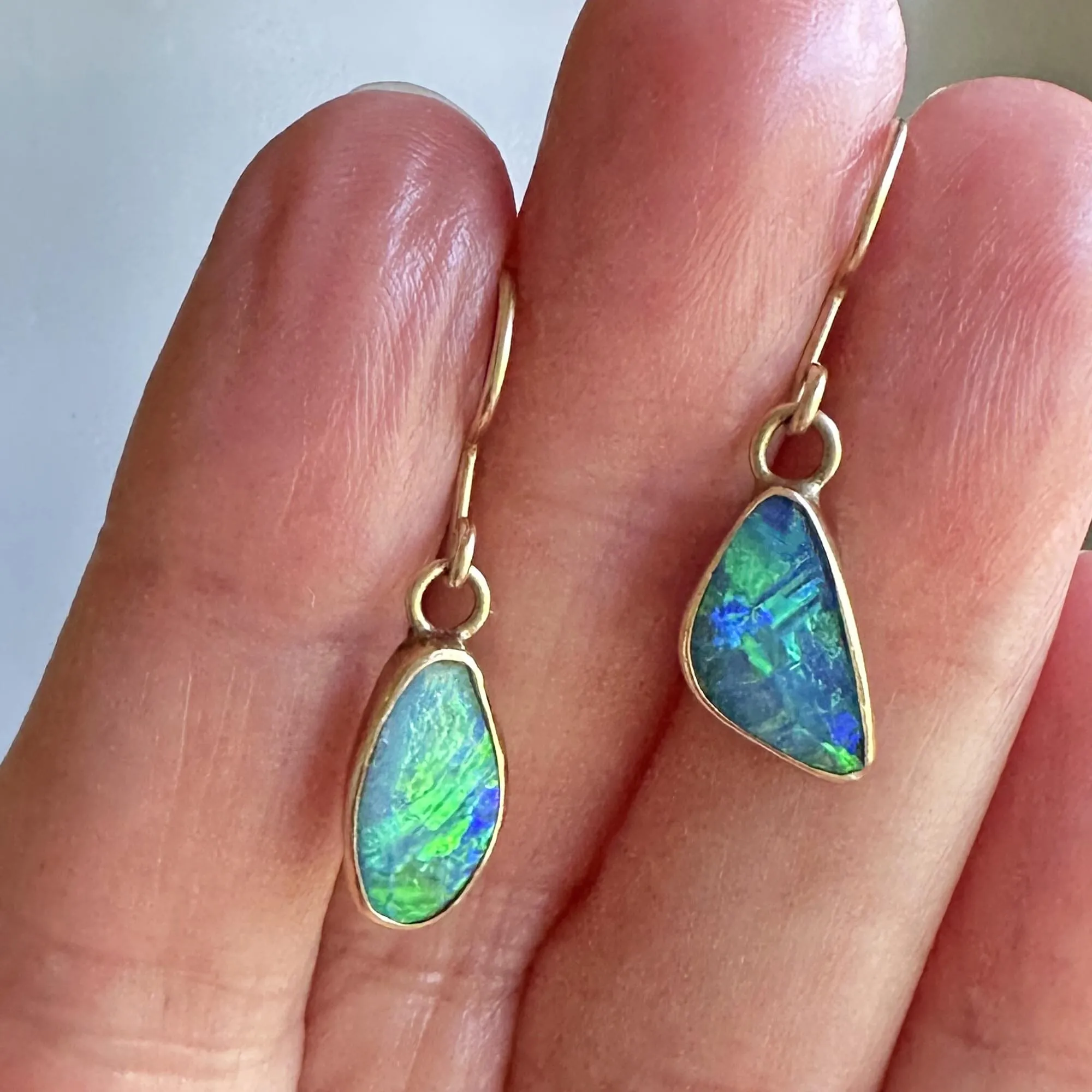 Vintage 14K Gold Australian Boulder Opal Earrings