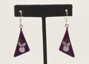 Vintage Alpaca Enamel Inlaid Shell Dangle Earrings