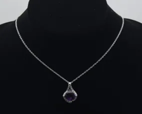 Vintage Amethyst and Rock Crystal Sterling Silver Pendant on Sterling Chain Necklace - 18"