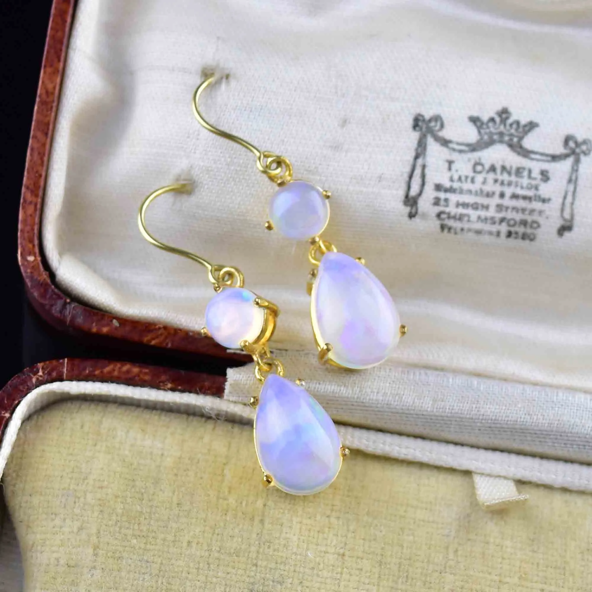 Vintage Art Deco Style Jelly Opal Drop Earrings