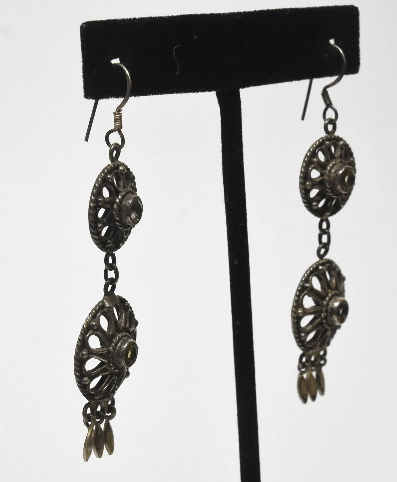 Vintage Citrine Filigree Sterling Silver Dangle Earrings