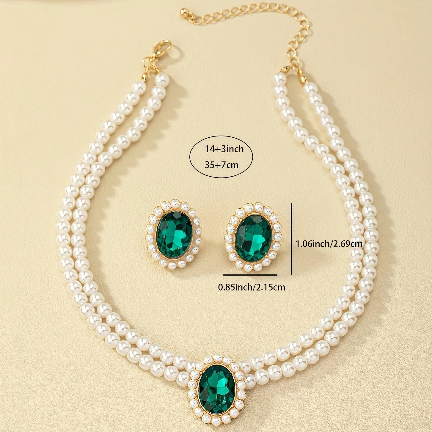 Vintage Emerald Stud Earrings  Pearl Choker Set for Weddings