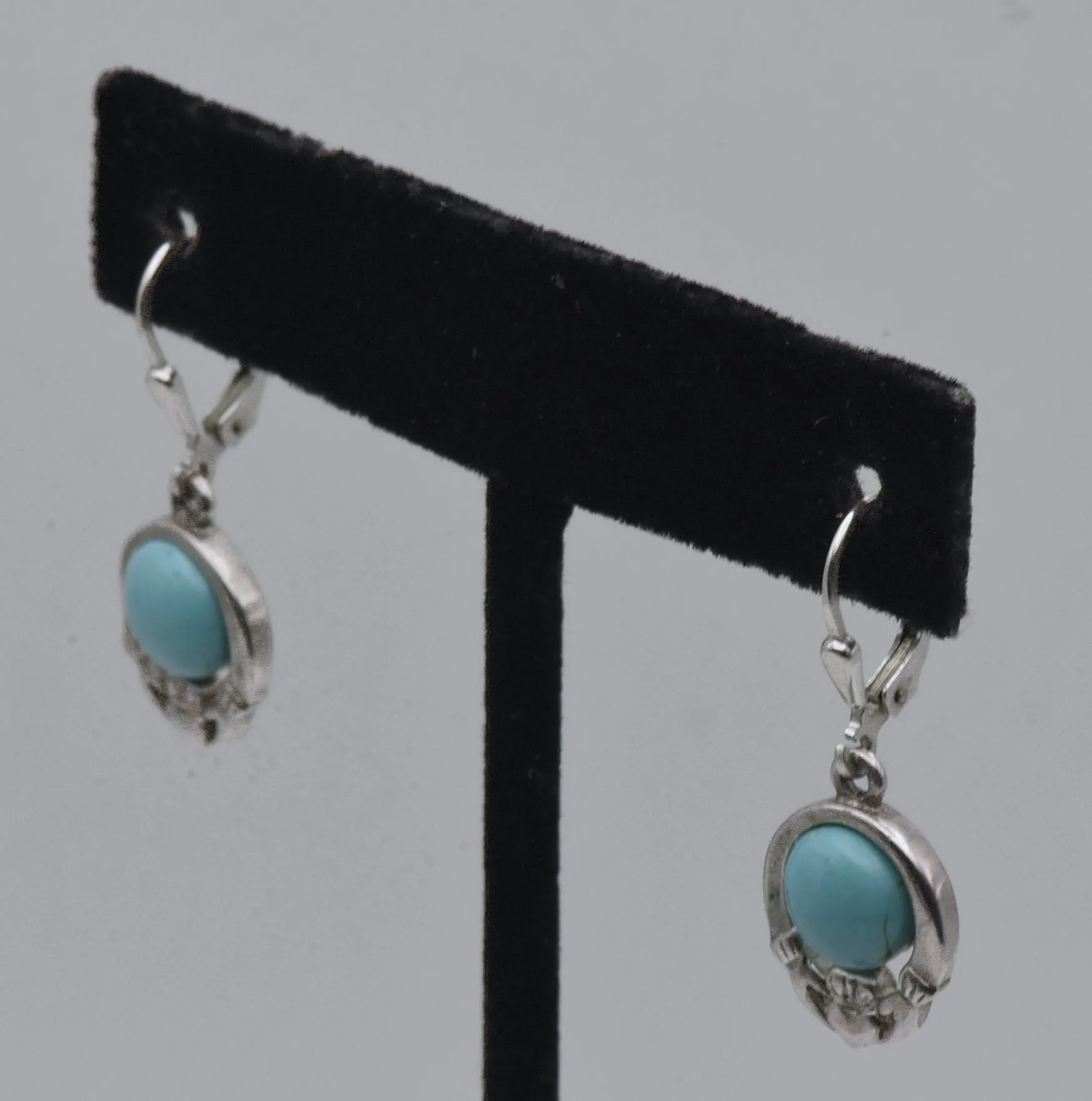 Vintage Irish Claddagh Turquoise Sterling Silver Earrings