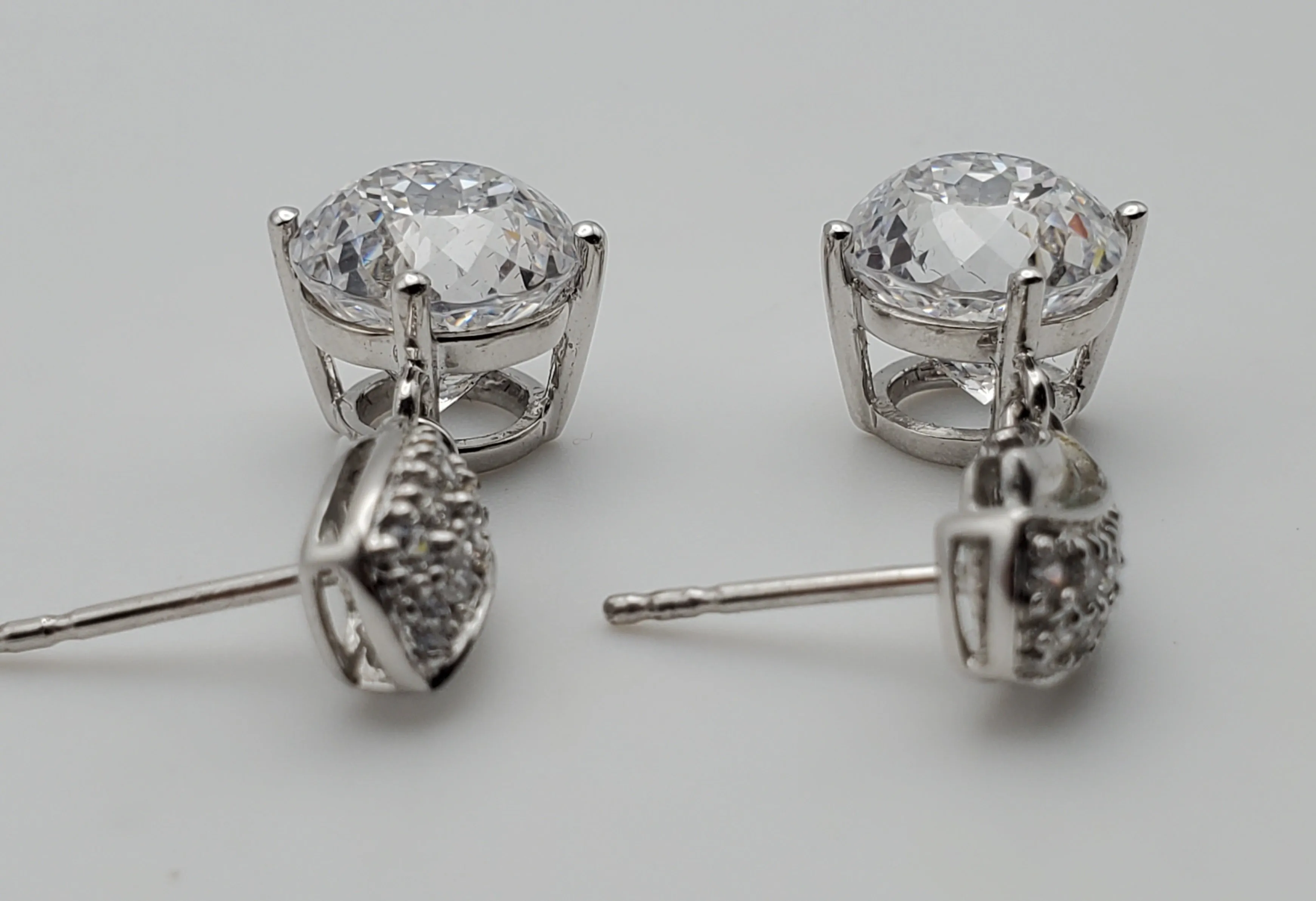 Vintage Portuguese Rose Cut Cubic Zirconia Sterling Silver Dangle Earrings