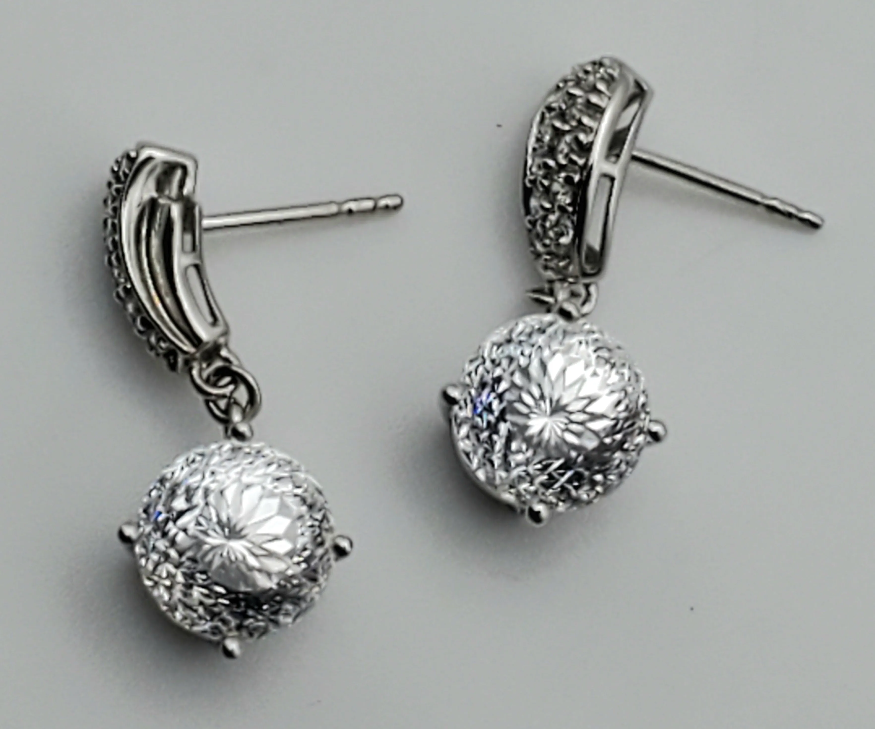 Vintage Portuguese Rose Cut Cubic Zirconia Sterling Silver Dangle Earrings