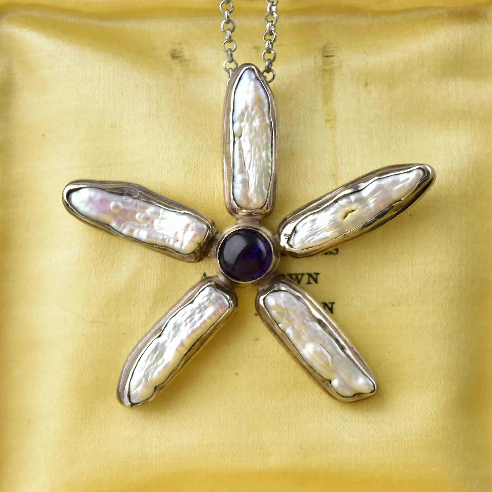 Vintage Silver Amethyst Baroque Pearl Star Pendant Necklace