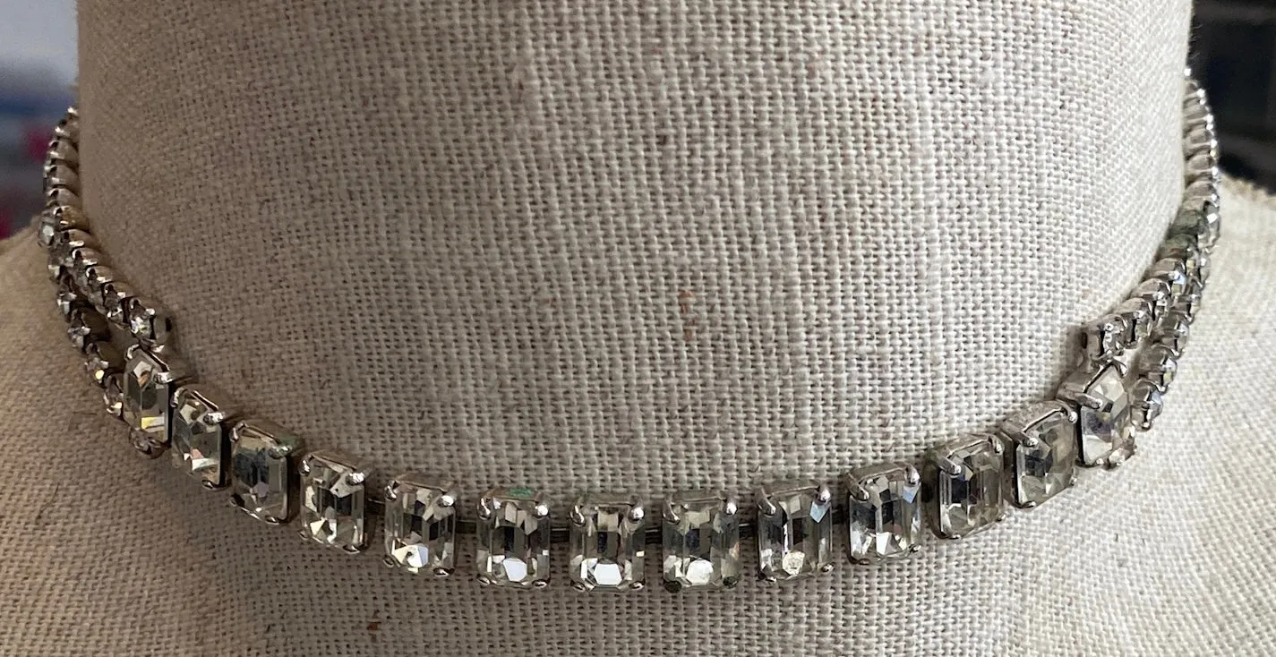 Vintage Silvertone Rhinestone Choker Necklace