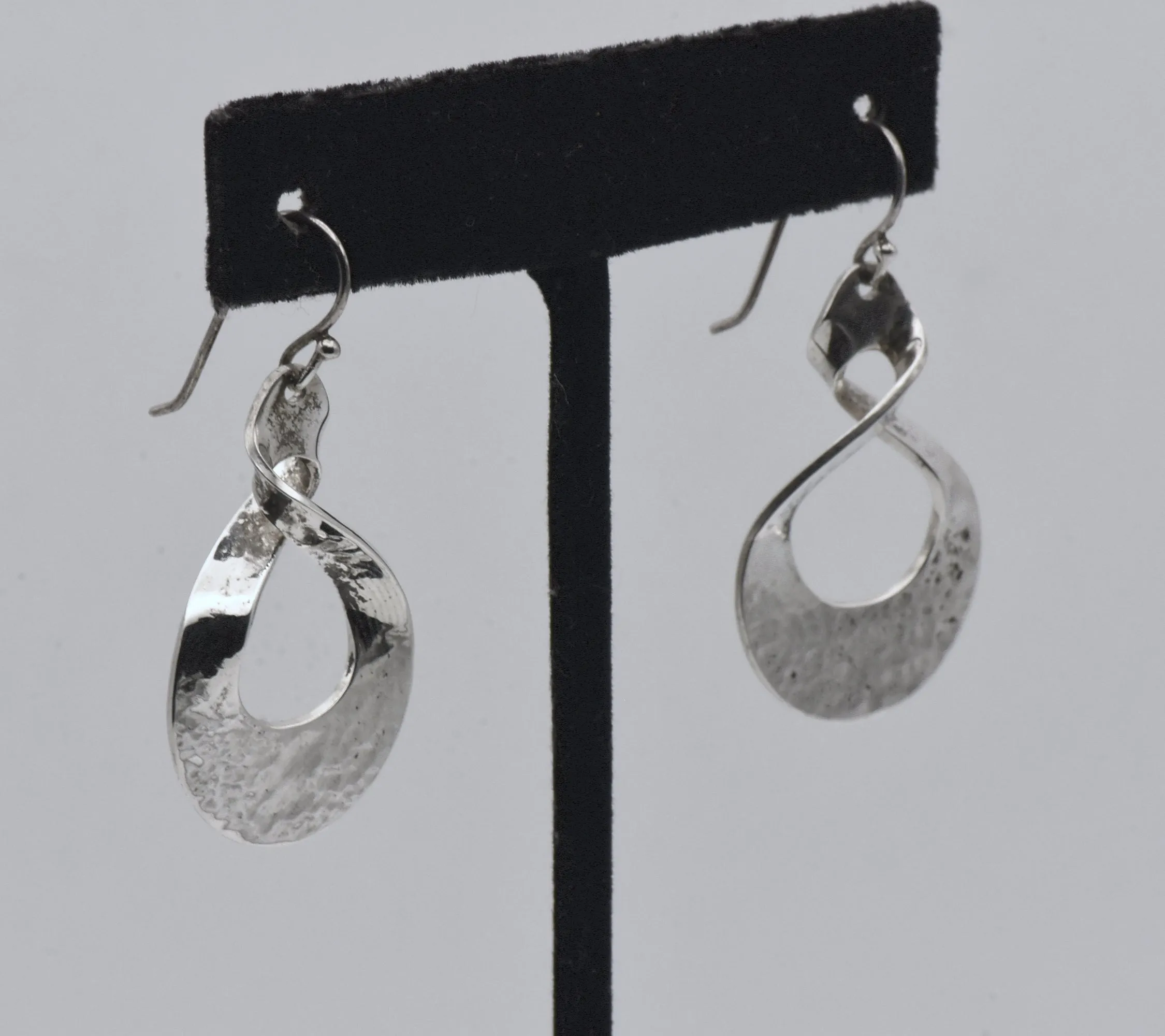 Vintage Sterling Silver Hammered Texture Dangle Twist Earrings