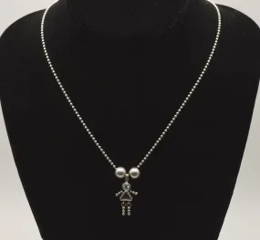 Vintage Sterling Silver Stick Figure Girl Pendant on Sterling Silver Chain Necklace - 18"