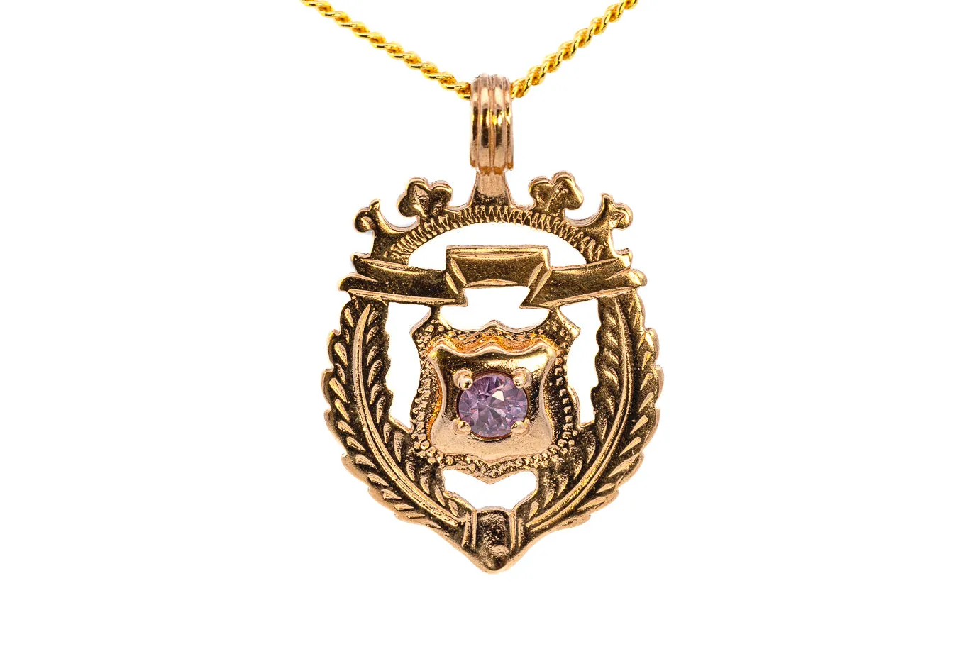 Vintage Yellow Gold Amethyst Shield Pendant