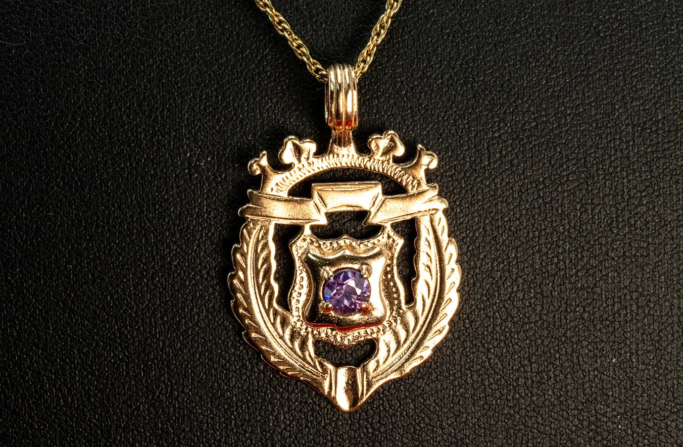 Vintage Yellow Gold Amethyst Shield Pendant