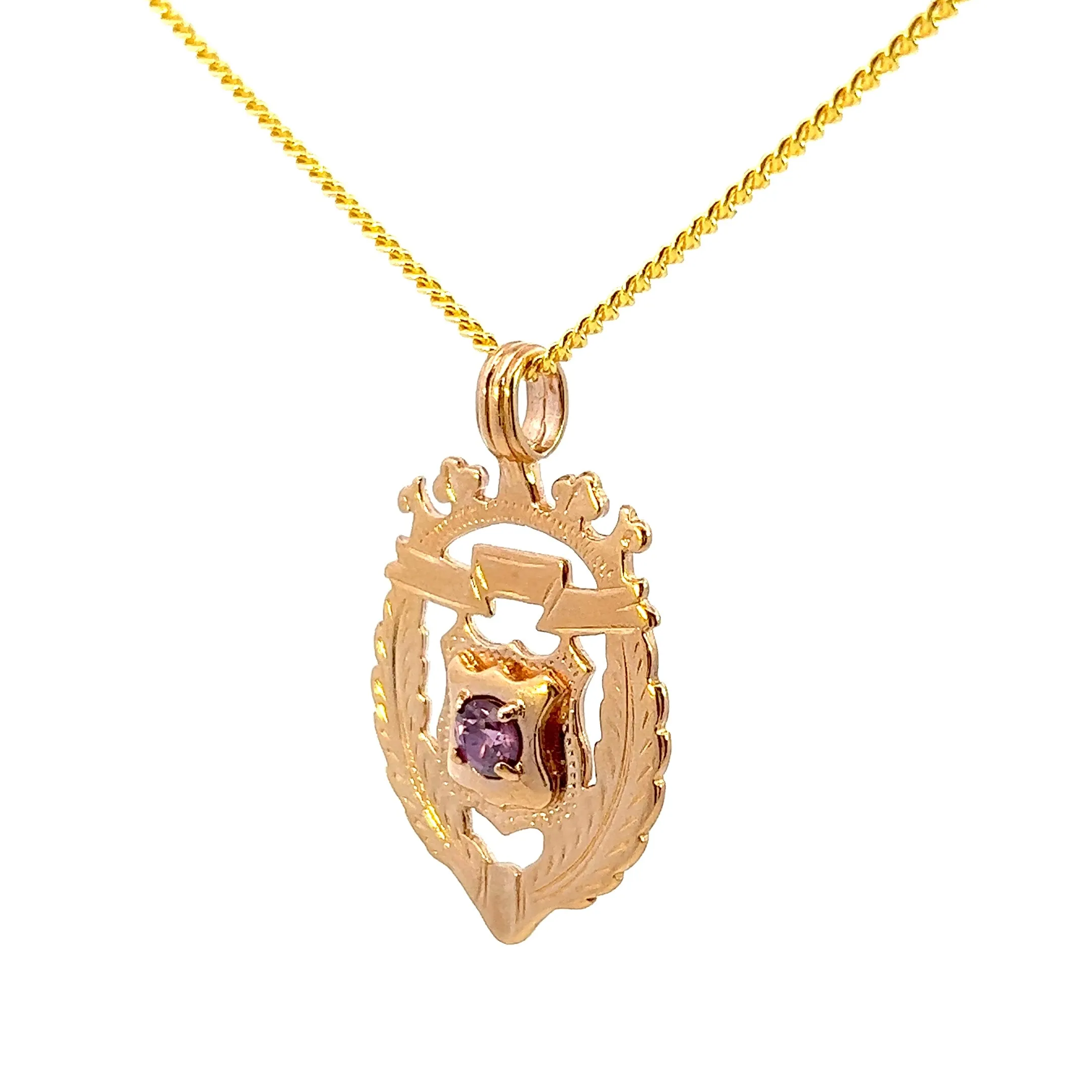 Vintage Yellow Gold Amethyst Shield Pendant